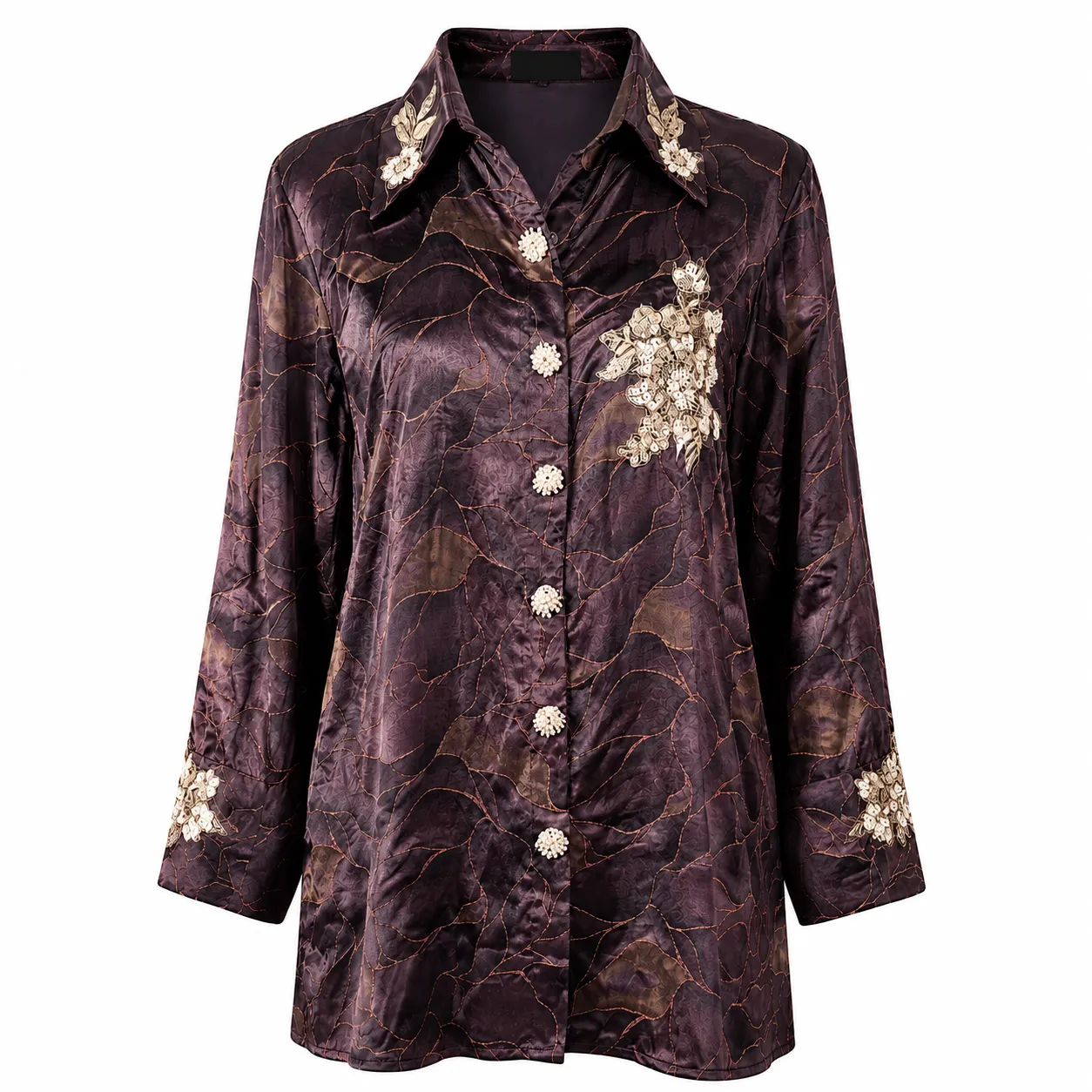 Brown Abstract Floral Button-Down Shirt